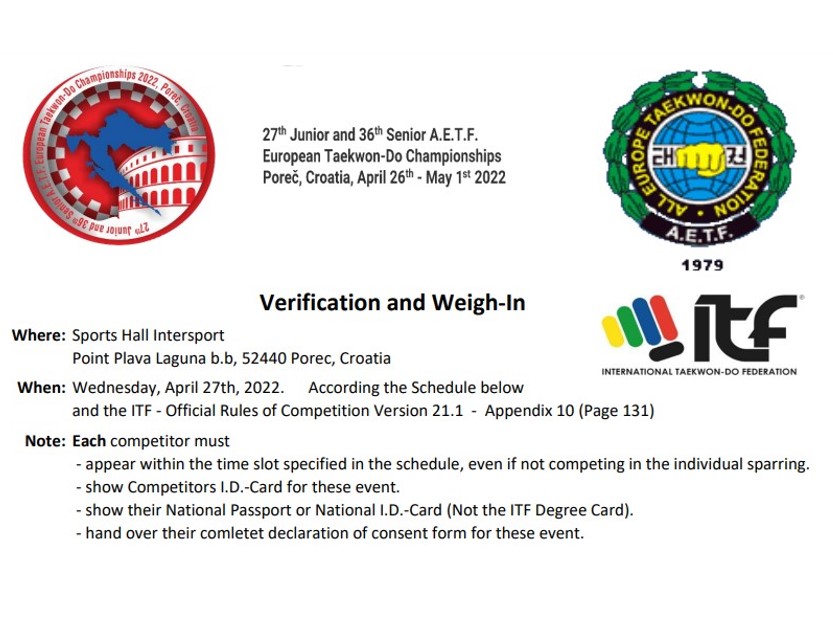 Euros 2022 in Croatia - Schedule for the verification and the weigh-in thumbnail